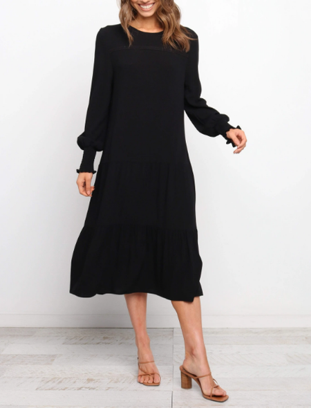 

Black Shift Solid Classic Midi Dress, Midi Dresses