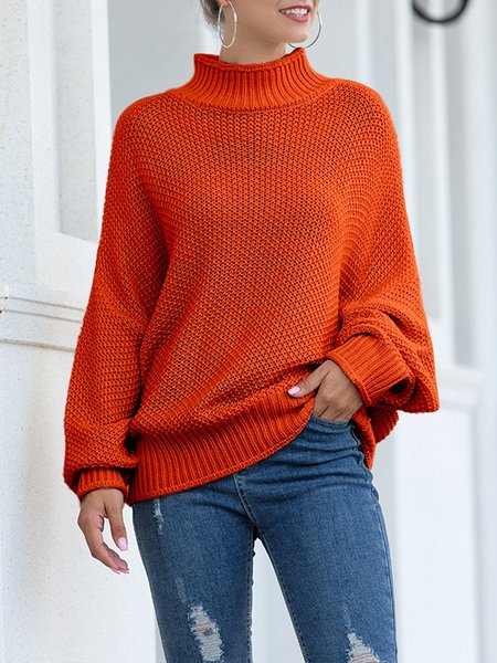 

Long Sleeve Casual Knitted Sweater, Orange, Sweaters
