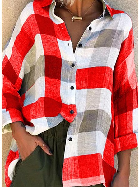 

Long Sleeve Checkered/plaid Shirts & Tops, Red, Long sleeve tops