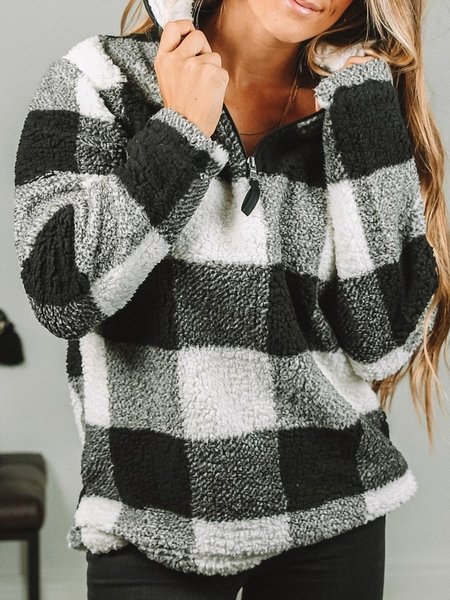 

White-Black Stand Collar Long Sleeve Sweatshirt, Hoodies&Sweatshirts