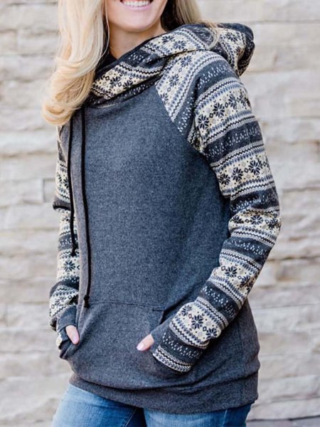 

Gray Casual Paneled Geometric Hoodie Sweatshirt, Hoodies&Sweatshirts