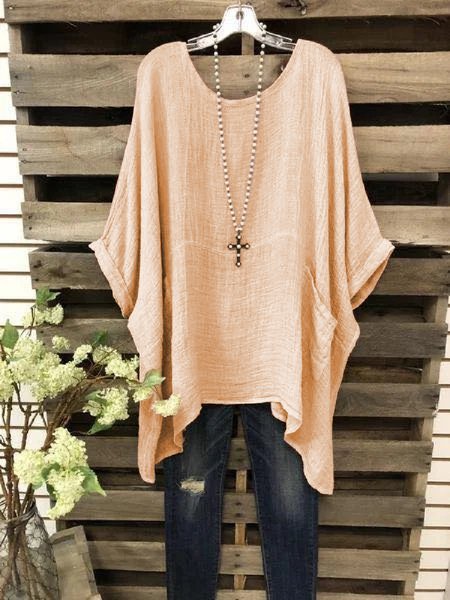 

Top con Tasche Casuale Dritto, Rosa, Tops