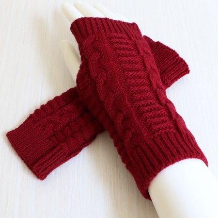 

Fashion Knitted Arm Fingerless Winter Gloves Unisex Soft Warm Mitten Original, Wine red, Women Gloves