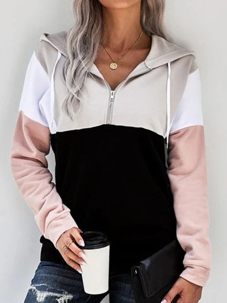 

Black Hoodie Color-block Casual Sweatshirt, Hoodies&Sweatshirts