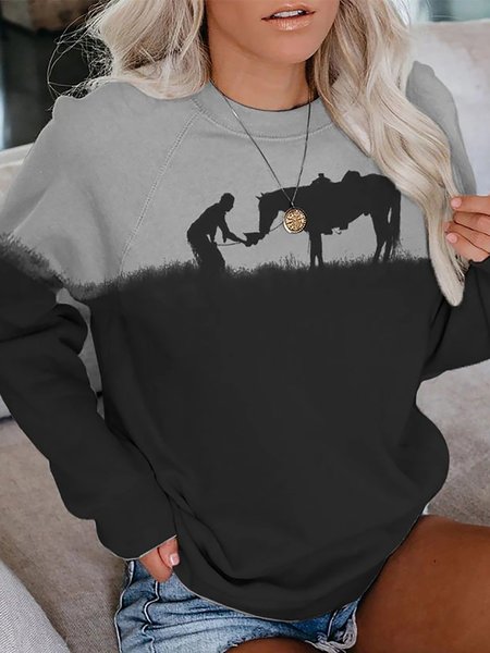 

Ash Black Casual Animal Shift Crew Neck Sweatshirt, Hoodies&Sweatshirts