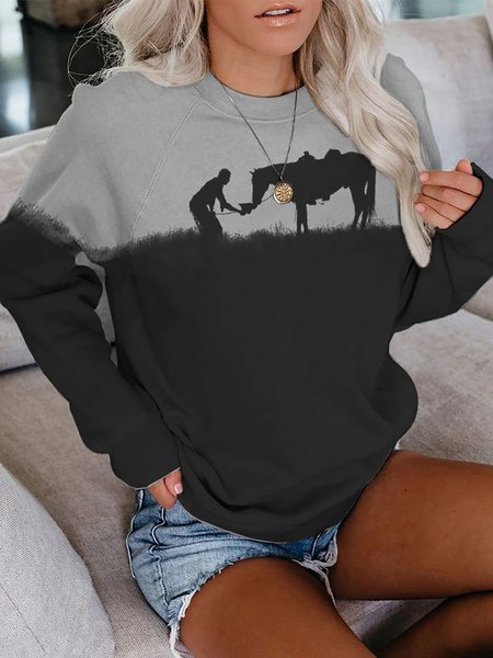 

Ash Black Casual Animal Shift Crew Neck Sweatshirt, Hoodies & Sweatshirts