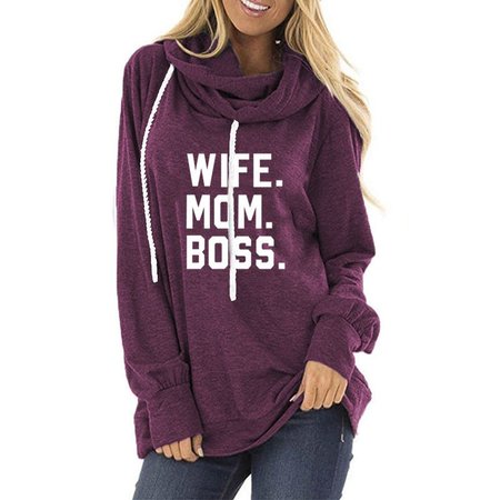 

Letter Cotton-Blend Casual Long Sleeve Sweatshirt, Purple, Hoodies&Sweatshirts