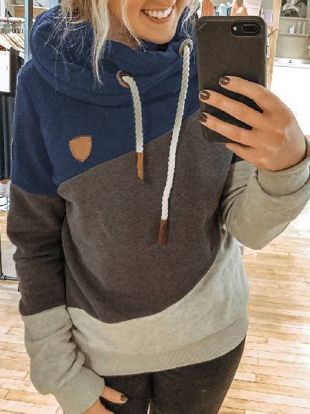 

Grey-Blue Color-Block Hoodie Long Sleeve Shirts & Tops, Hoodies&Sweatshirts