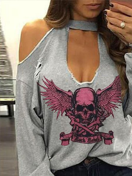 

Long Sleeve Cotton-Blend Printed Sweatshirt, Gray, Hoodies & Sweatshirts