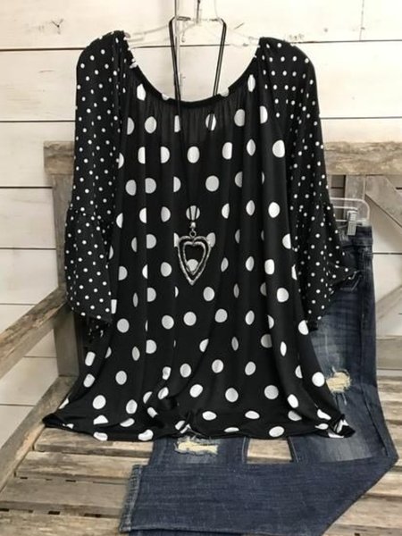 

Top Casuale 3/4 Manica Girocollo Taglia Grande, Nero, Blouses & Shirts