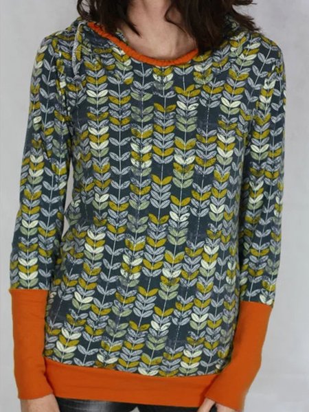 

Casual Floral-Print Leaf Sweatshirt, Yellow, Tops