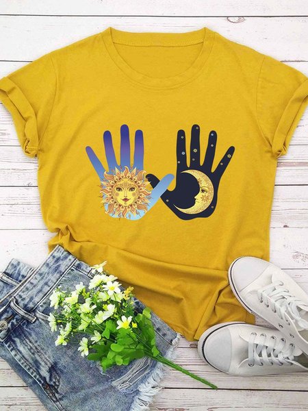 

Short Sleeve Casual Cotton-Blend Women's Fashion Print Tee, Yellow, T-shirts