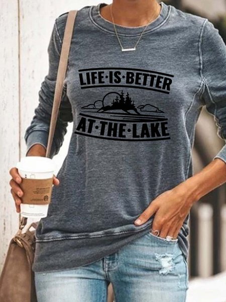 

Women's Life Is Better At The Lake Print Sweatshirt, Gray, Hoodies&Sweatshirts