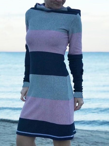 Casual Long Sleeve Plus Size Hoodie Dress, Gray, Dresses