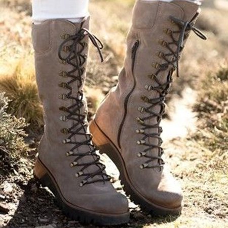 

Low Heel Zipper Date Artificial Leather Boots, Gray, Boots