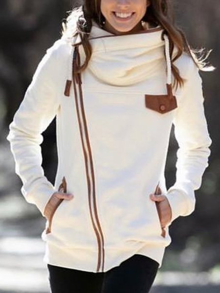 

Hooded Zipped Drawstring Sweatshirt, White, Sweatshirts & Hoodies