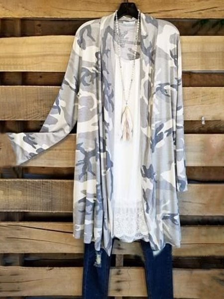 

Gray Cotton-Blend Long Sleeve Outerwear, Outerwear