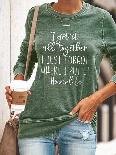 

Crew Neck Cotton-Blend Letter Long Sleeve Sweatshirt, Green, Hoodies&Sweatshirts