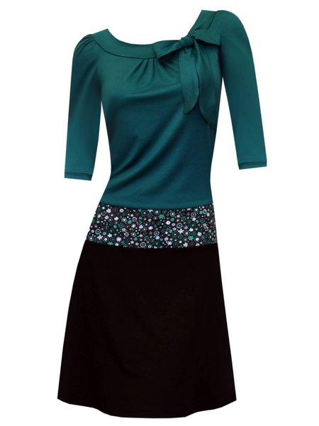 

Green Half Sleeve Floral-Print Crew Neck Dresses, Party Dress