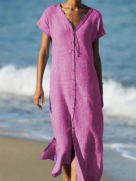 

Blu Misto Cotone Gonna Casuale, Viola, Maxi Dresses