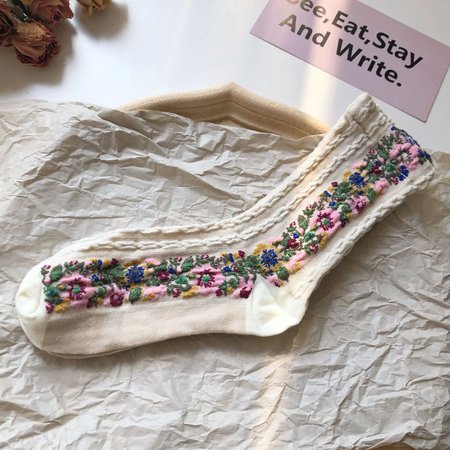 

Cotton Women Floral Casual Socks, White, Socks