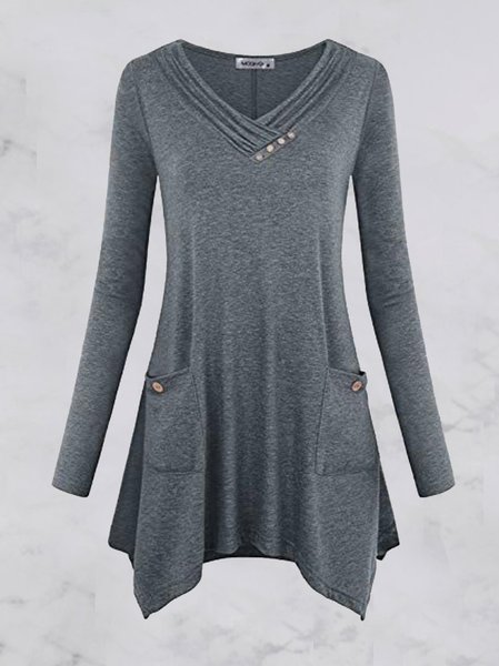 

Gray Paneled Cotton Vintage Long Sleeve Dresses, Dresses