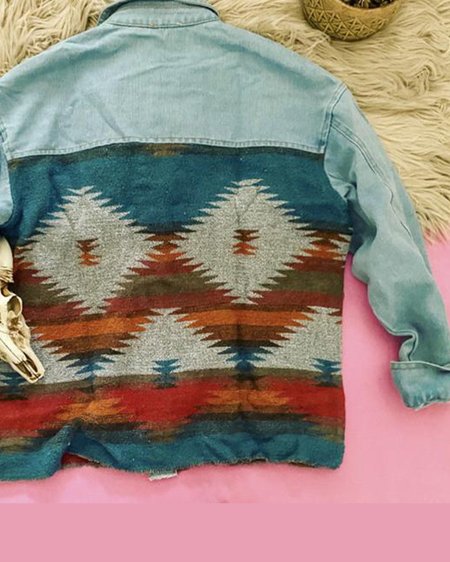

Casual Tribal Long Sleeve Outerwear, Blue, Outerwear