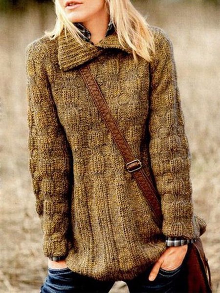 

Yellow Plain Casual Shawl Collar Sweater, Sweaters
