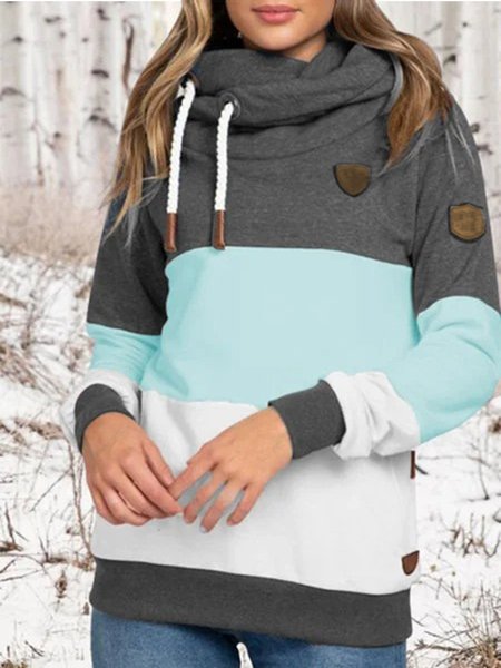 

Blue Cotton Color-Block Long Sleeve Sweatshirt, Hoodies&Sweatshirts