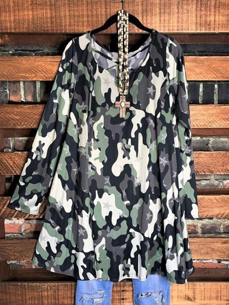 

Olive Green Long Sleeve Shift Shirts & Tops, Tops