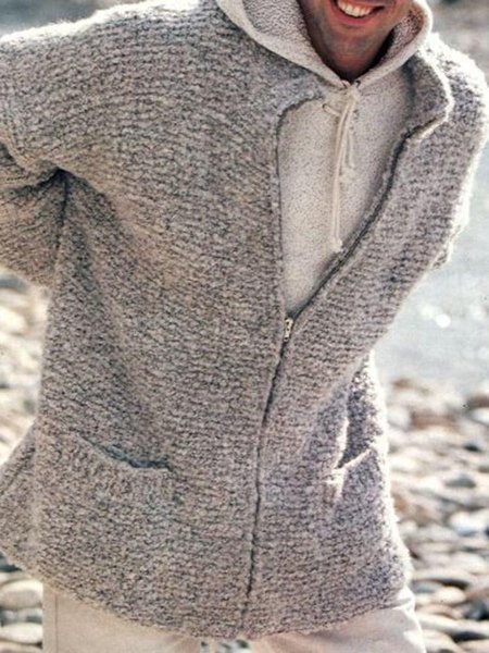 

Beige Cotton Casual Stand Collar Sweater, Men's Clothing