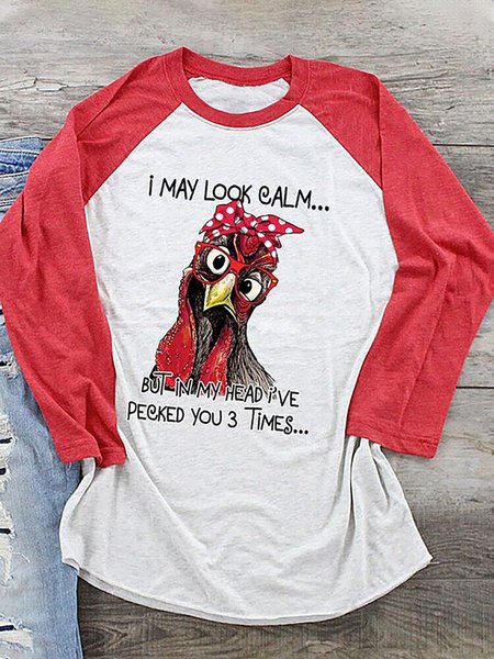 

Red Crew Neck Animal Casual Raglan Sleeve Shirts & Tops, T-Shirts