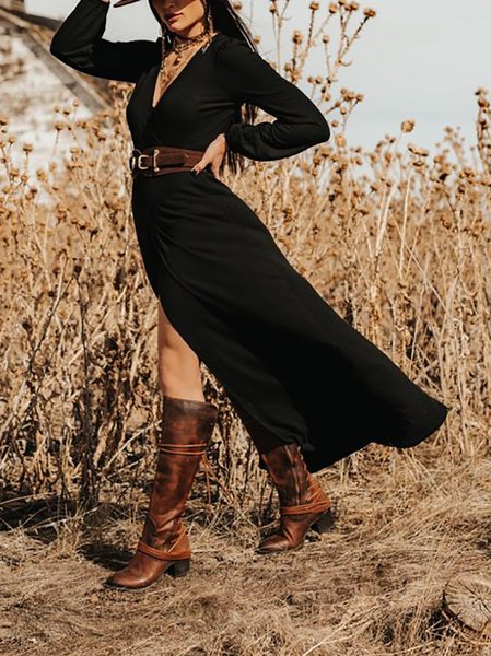 

Black Long Sleeve V Neck Weaving Dress, Dresses