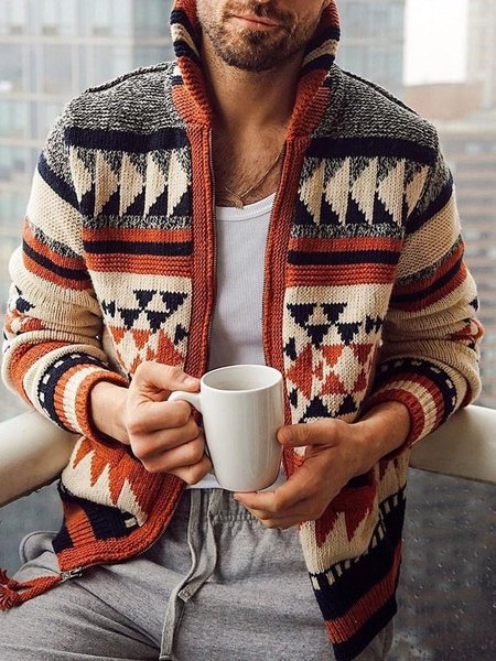Beige Cotton Casual Sweater, Men's Sweater