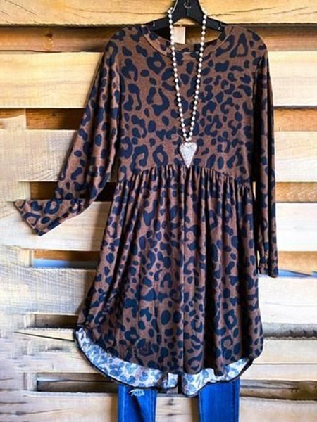 

Brown Long Sleeve Crew Neck Tops, Tops