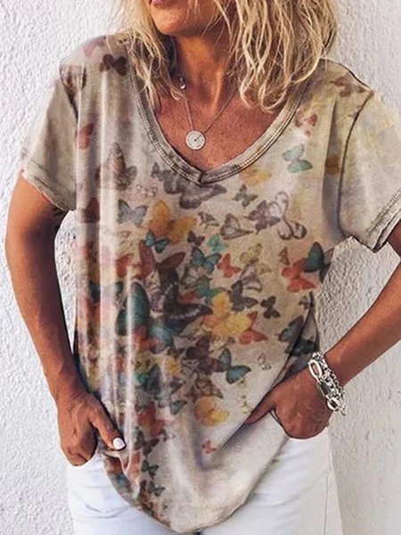 

T-Shirt Floreale Casuale di Misto Cotone, Colore, T-Shirts