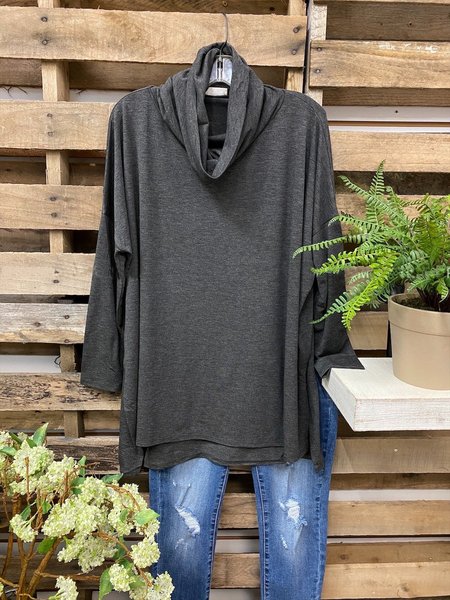 

Cowl Neck Long Sleeve Casual Solid Tops, Black, Hoodies&Sweatshirts