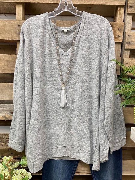 

Gray Plain Casual Cotton-Blend Crew Neck Tops, Shirts & Blouses
