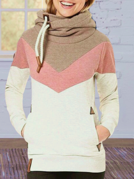 

Beige Color-Block Cotton Hoodie Long Sleeve Sweatshirt, Hoodies&Sweatshirts