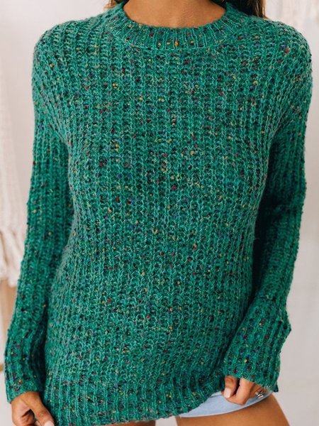 

Green Plain Long Sleeve Knitted Sweater, Sweaters