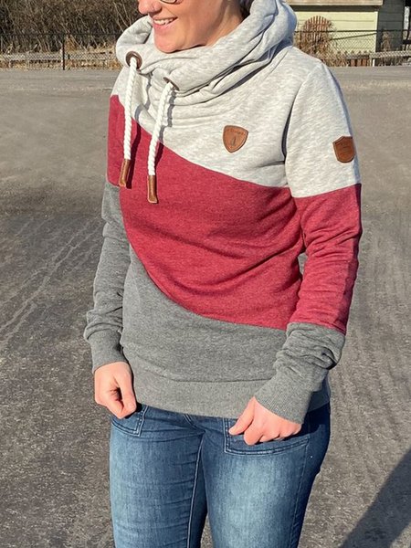 

Gray Long Sleeve Color-Block Hoodie Sweatshirt, Hoodies&Sweatshirts