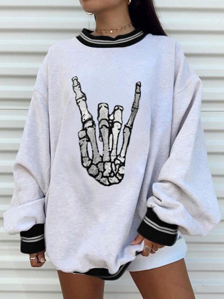 

O-Neck Women's Fashion Print Sweatshirt, White, Hoodies&Sweatshirts