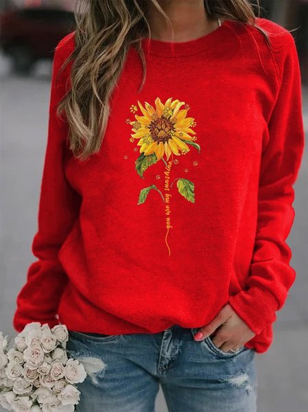 

Casuale Girocollo Stampato Floreale Top Misto Cotone, Rosso, Hoodies & Sweatshirts
