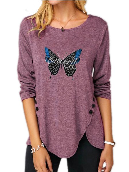

Crew Neck Letter Long Sleeve Casual Shirts & Tops, Red, Blouses & Shirts