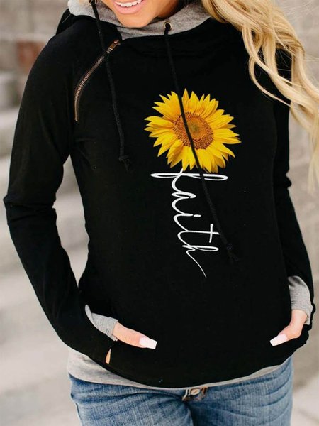 

Women's Sunflower Faith Print Casual Contrast Hoodie, Black, Sweatshirts & Hoodies