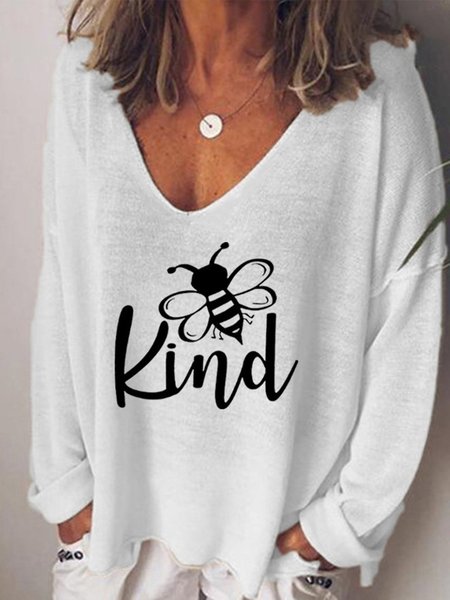 

Vintage Sii gentile Lettera Stampato taglia grande Maniche Lunghe Scollo a V Casuale Top, Bianco, Blouses & Shirts