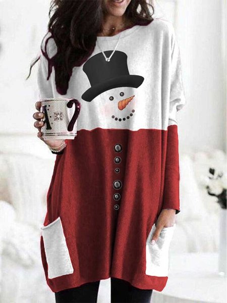 

Women's Snowman Christmas Print Long Sleeve Top, Red, Dresses