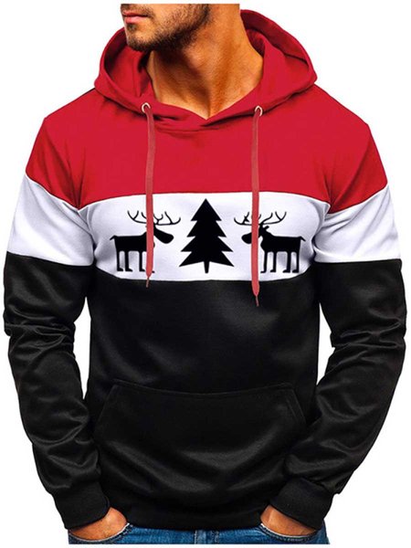 

Black-Red Printed Cartoon Hoodie Casual Men's Fashion Print Sweatshirt, Men