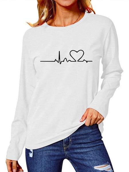 

Top Stampato Maniche Lunghe Cotone, Bianco, Sweater