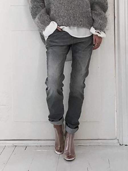 

Casuale Pantaloni Jeans Grigio Dritto Denim, Jeans